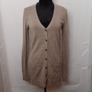Women's Eddie Bauer Tan Button Up Cardigan 49% Merino Wool